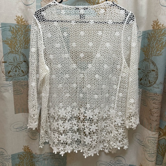 Alfani Womens Solid White Open Large Knit Crochet Lace Pattern Cardigan Coat EUC - Picture 12 of 14